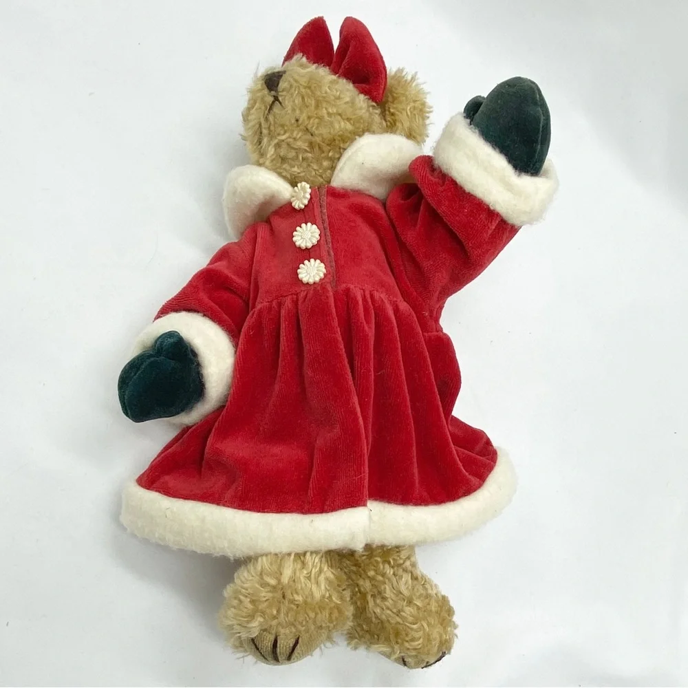 Vintage Artisan Flair Mrs. Claus Holiday Teddy Bear Red Velvet Dress